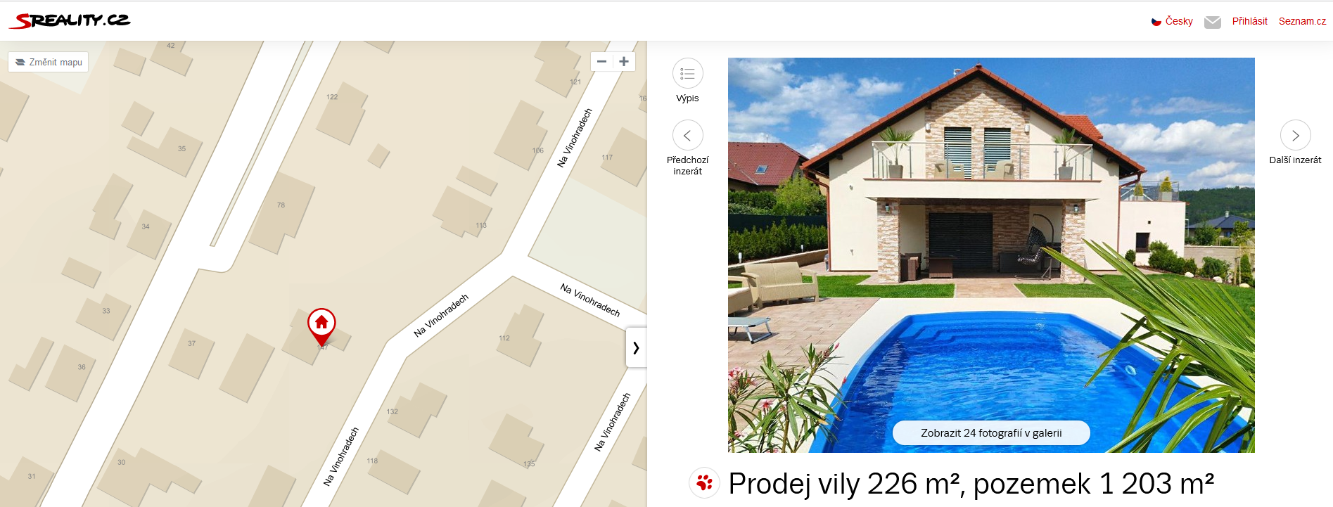 Example of an ad view with a map and a picture of the property.