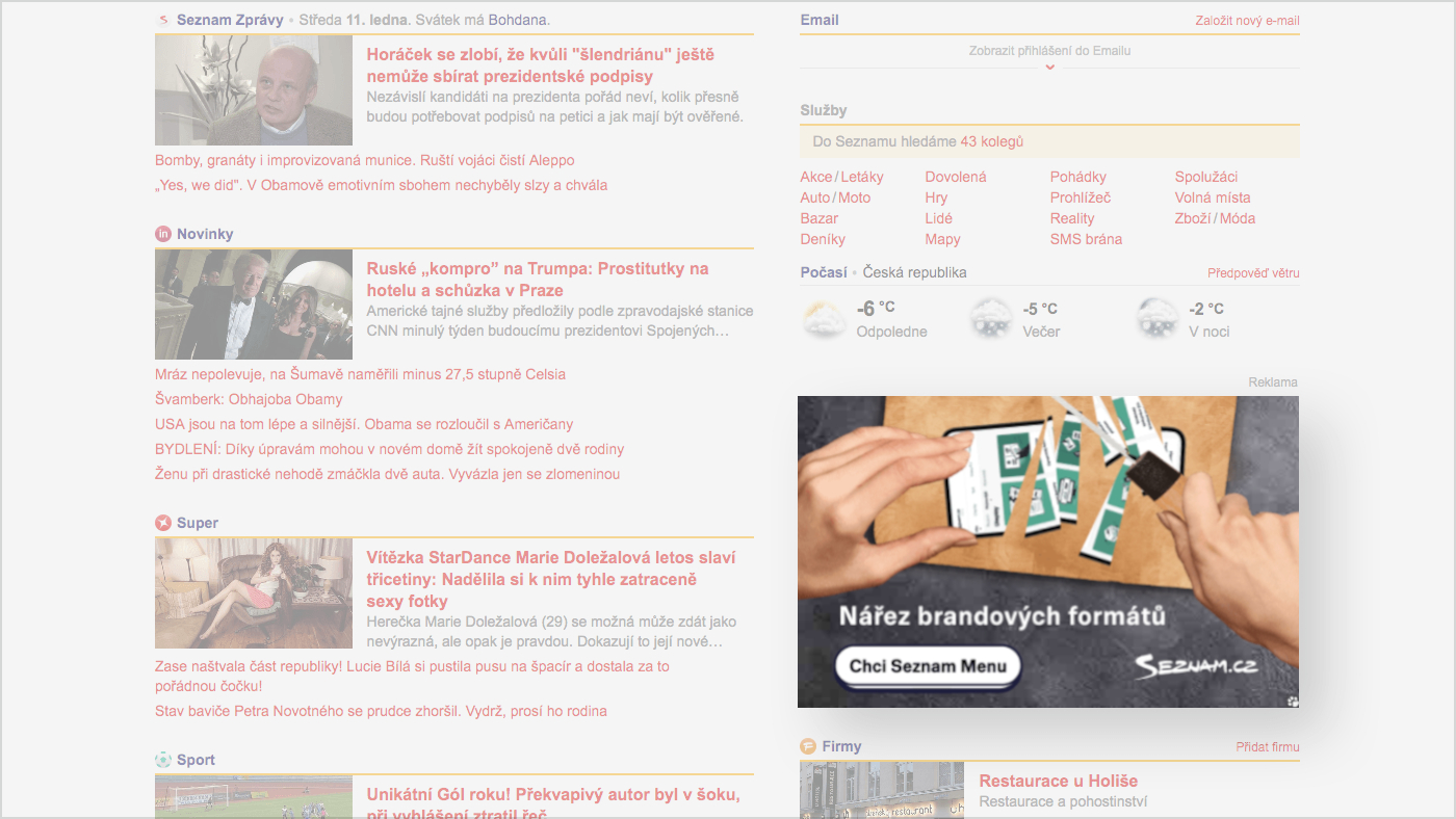 Sklik na domovské stránce Seznam.cz