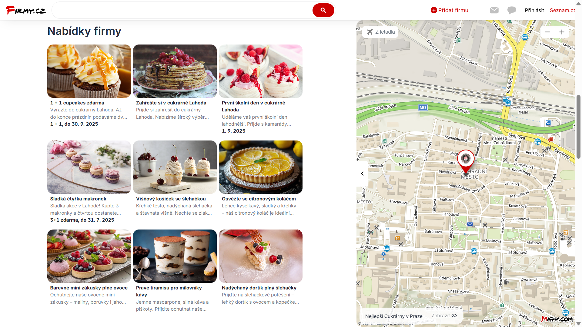 Firemní profil s akční nabídkou.