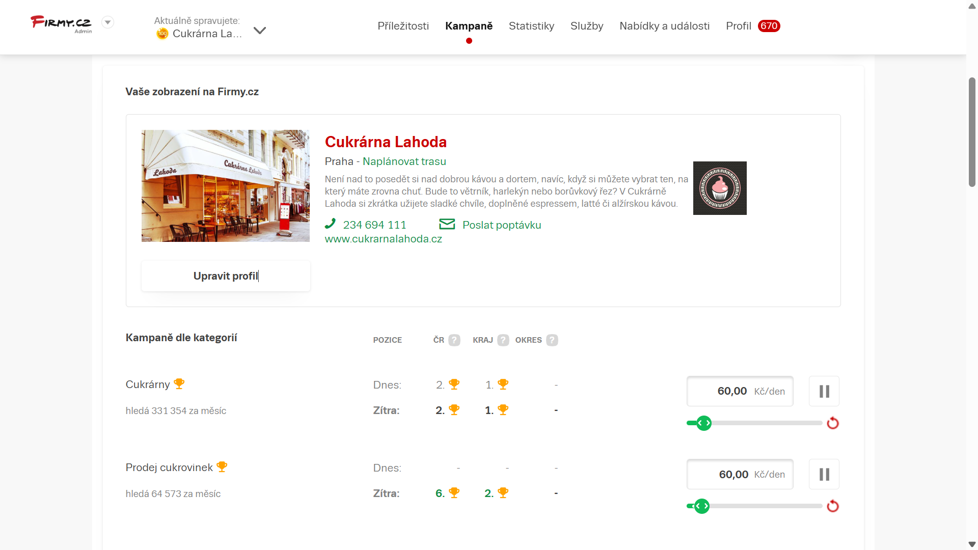 Obrázek administračního rozhraní.